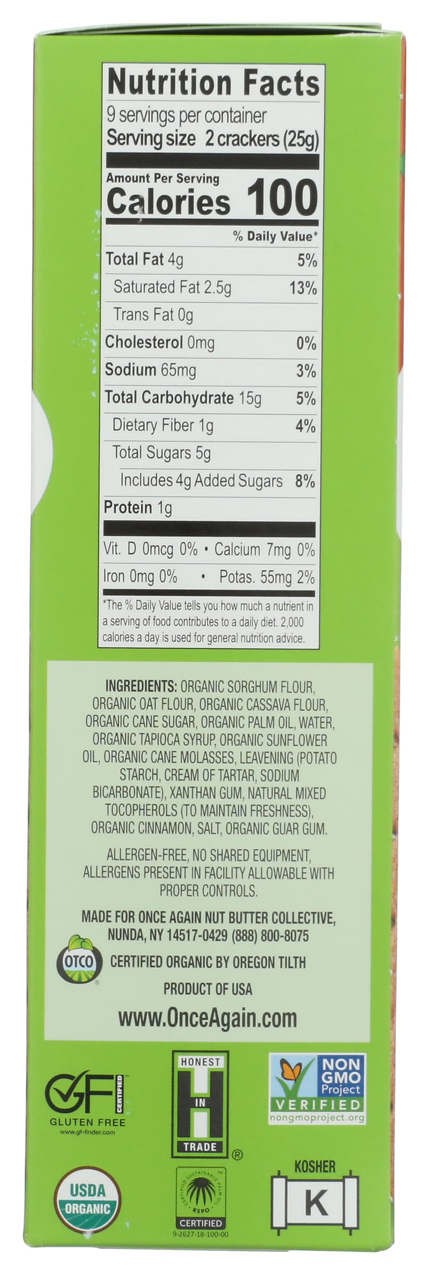 Once Again Organic Cinnamon Graham Crackers close-up highlighting warm cinnamon aroma.