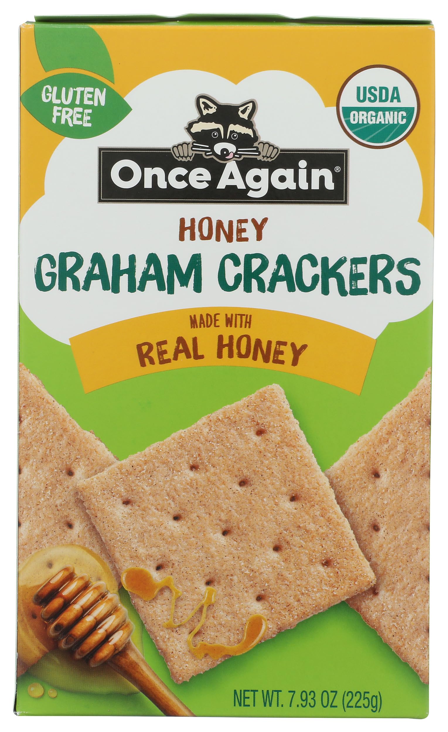 Once Again Organic Honey Graham Crackers nutrition label close-up, simple ingredients.
