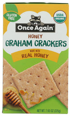 Once Again Organic Honey Graham Crackers nutrition label close-up, simple ingredients.