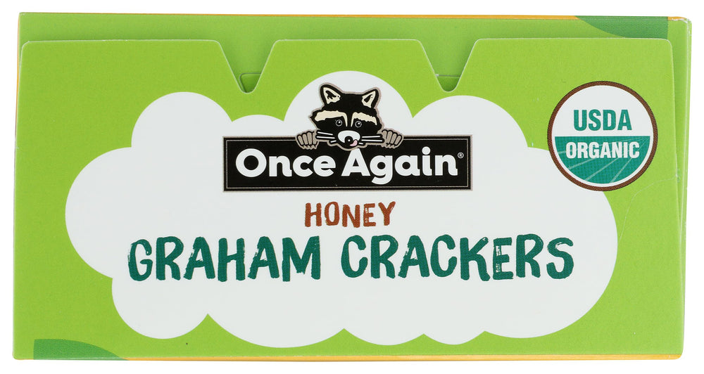 Once Again Organic Honey Graham Crackers served with milk, a comforting treat.