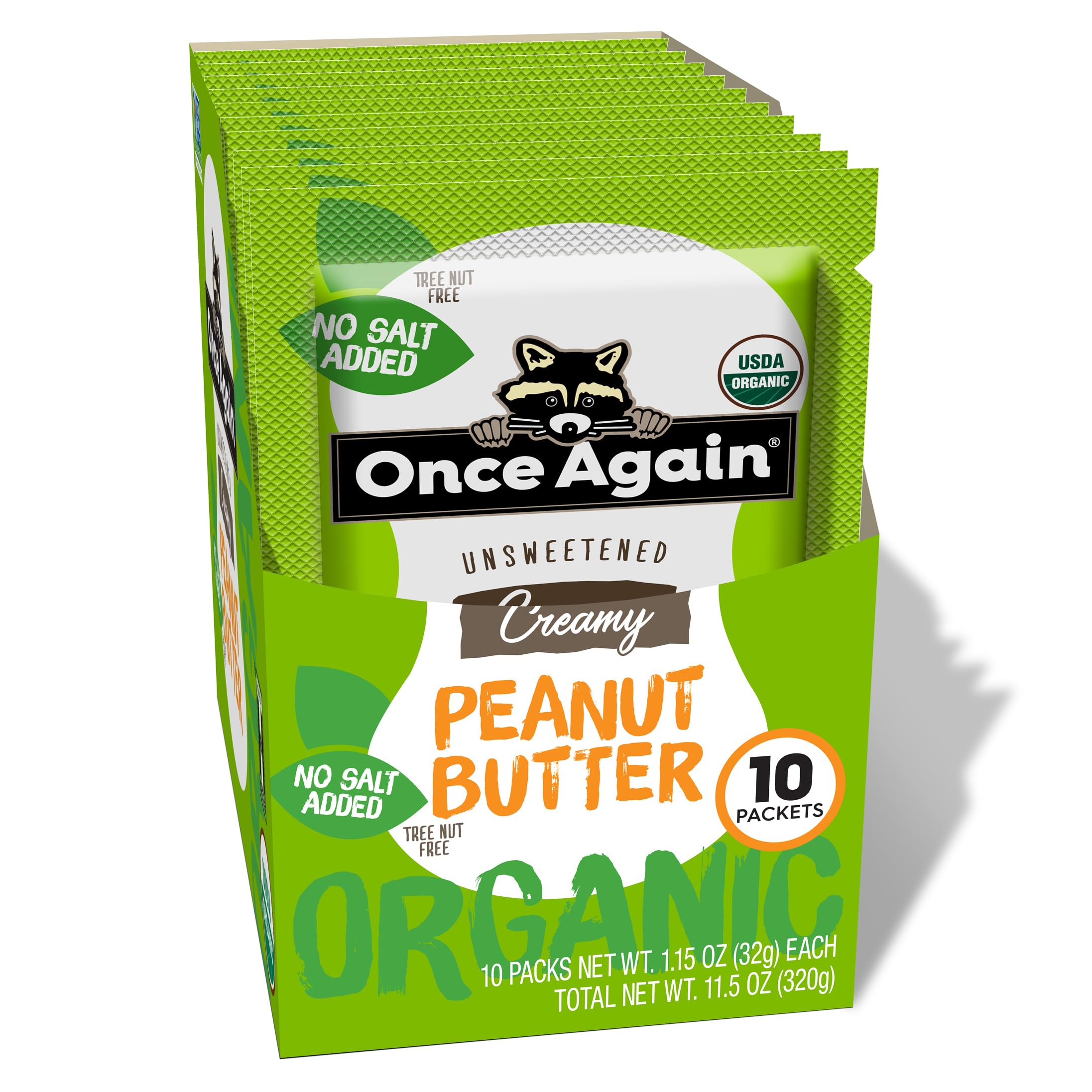 Once Again organic peanut butter packets displayed in a box for convenient snacking on the go.