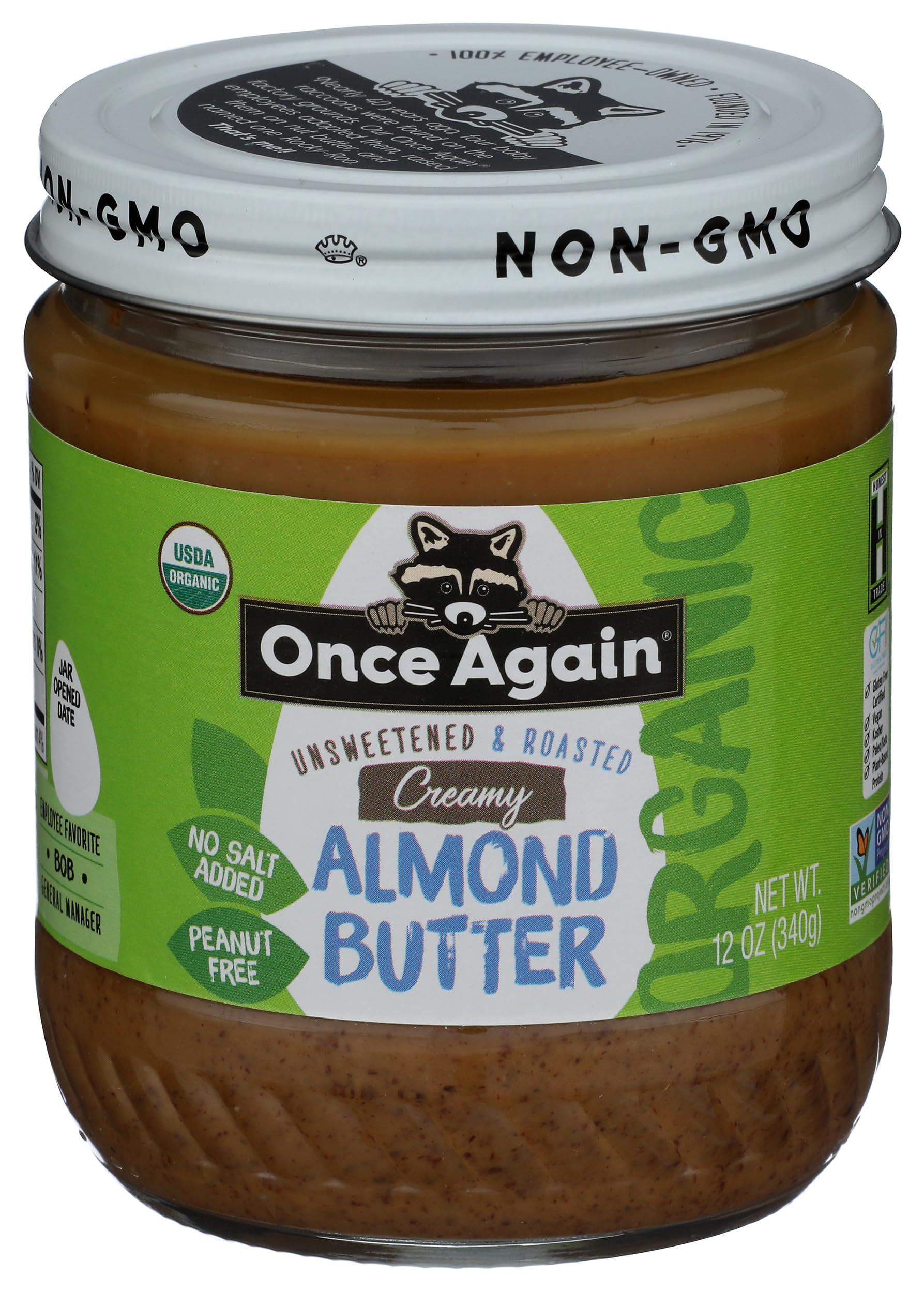 Once Again Organic Smooth Almond Butter jar, creamy spread for toast and smoothies.