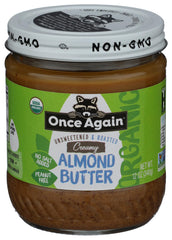 Once Again Organic Smooth Almond Butter jar, creamy spread for toast and smoothies.