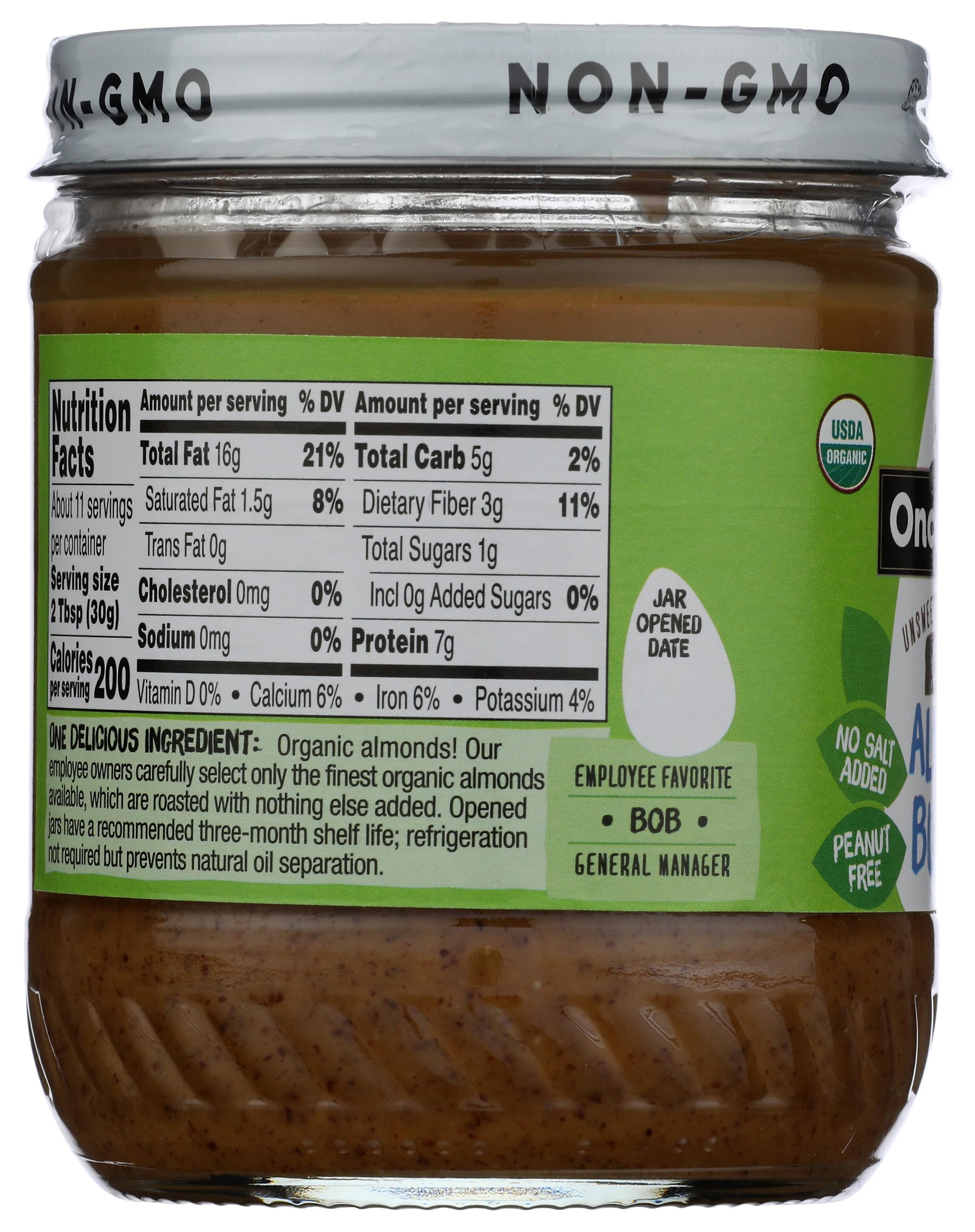 Once Again Organic Smooth Almond Butter spooned onto toast, a convenient breakfast spread.