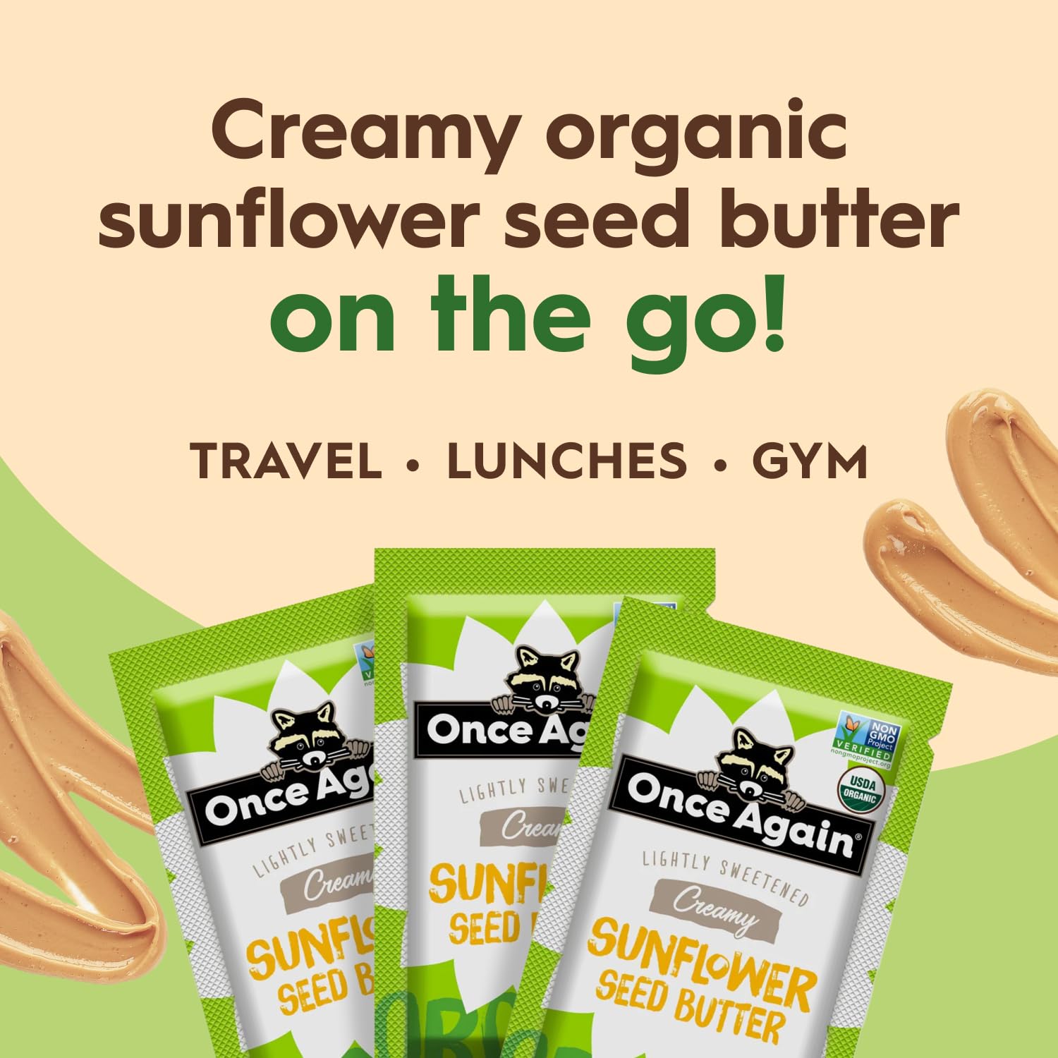 Travel-friendly Once Again packets ideal for school lunches and flights