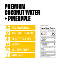 ONCE UPON A COCONUT pineapple coconut water label close-up highlights natural ingredients.