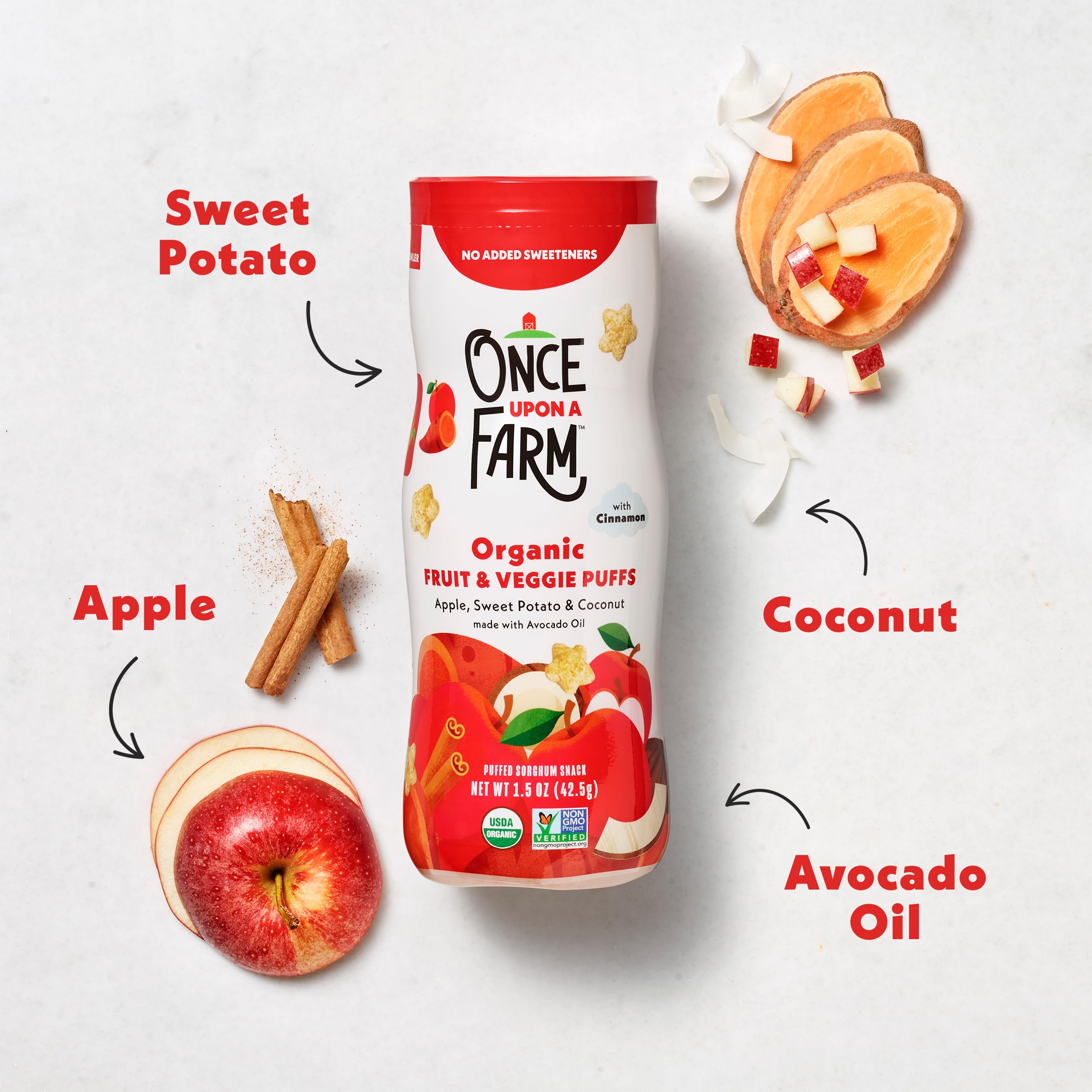 Close-up of Apple-Sweet-Potato-Coconut puff, natural ingredients suitable for curious eaters
