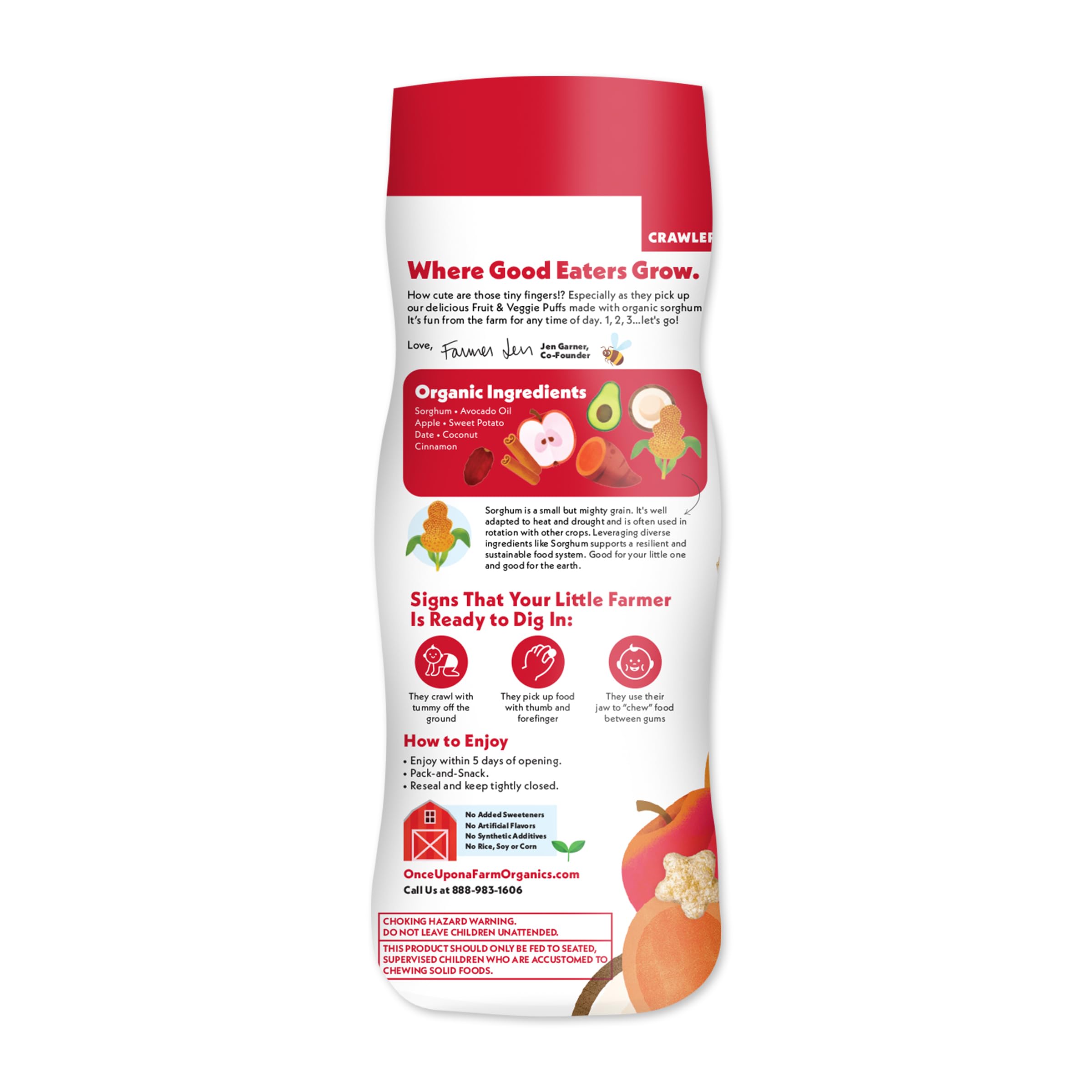 Brand packaging of Once Upon a Farm highlights non-GMO ingredients