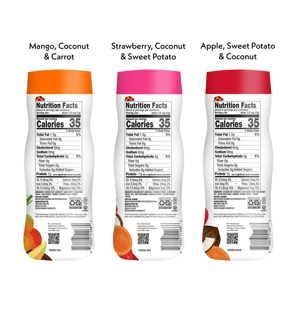 Once Upon a Farm puffs strawberry sweet potato, easy self-feeding for little hands.