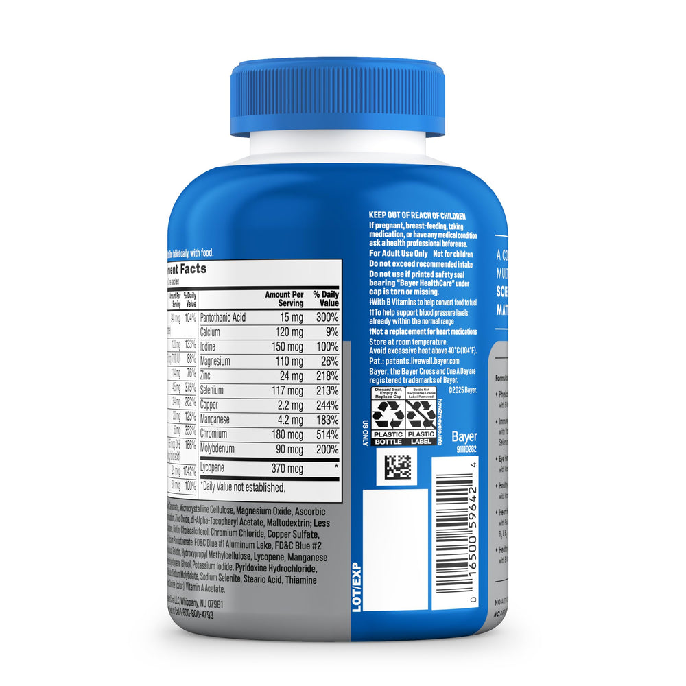 One A Day Men’s 50+ packaging emphasizes heart health and energy