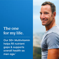 One A Day Men’s 50+ bottle with vitamin D zinc for immune support