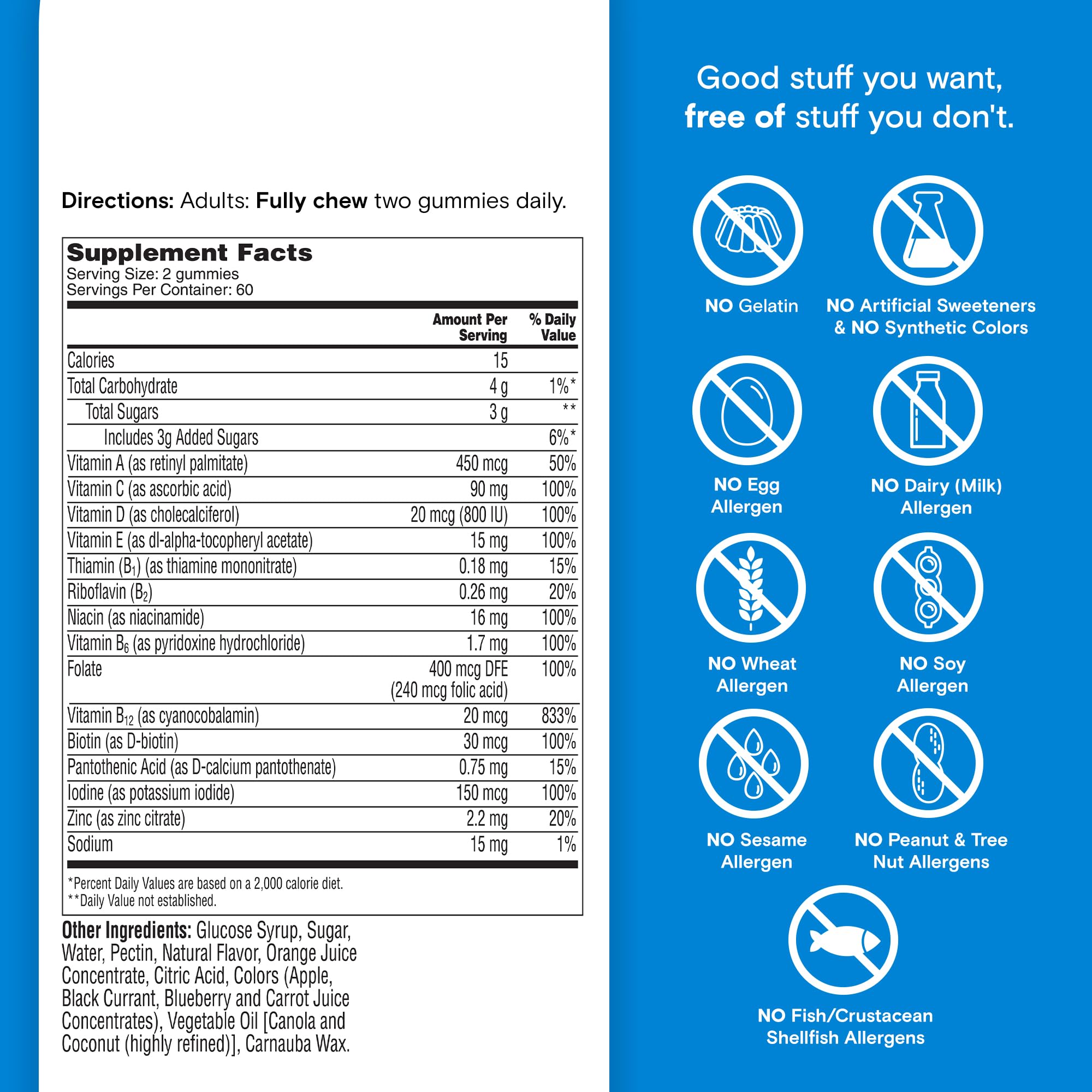 One A Day Men's 50+ bottle nutrition facts highlight key vitamins.