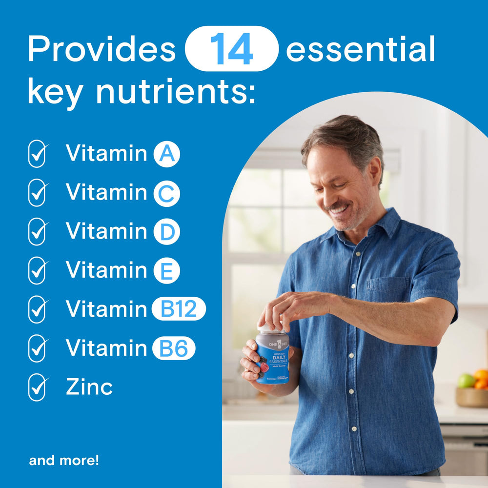 One A Day Men's 50+ gummies serving shows simple daily dose.