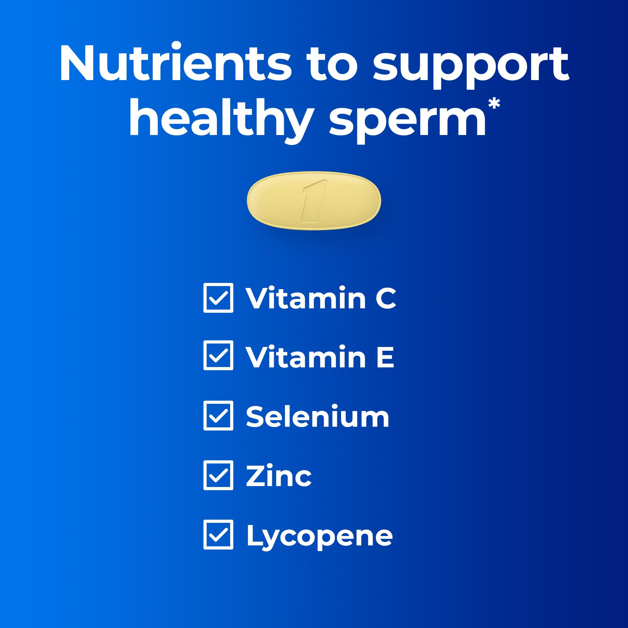 ONE A DAY Men's Pre-Conception Health tablets close-up highlights antioxidant formula