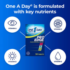 One A Day Men’s Pro Edge bottle label shows key vitamins.