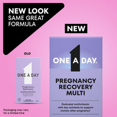 ONE A DAY Postnatal packaging view showing complete multivitamin for mom and baby