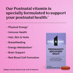 ONE A DAY Postnatal softgel dosage image demonstrates easy daily consumption