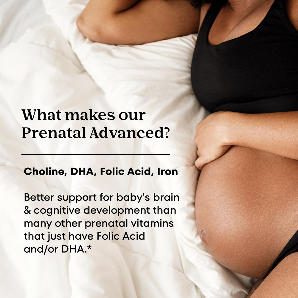 One A Day Prenatal Advanced emphasizes brain nutrition with choline and DHA