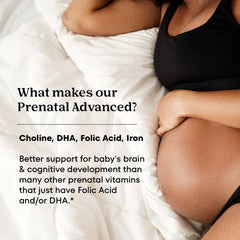 One A Day Prenatal Advanced emphasizes brain nutrition with choline and DHA