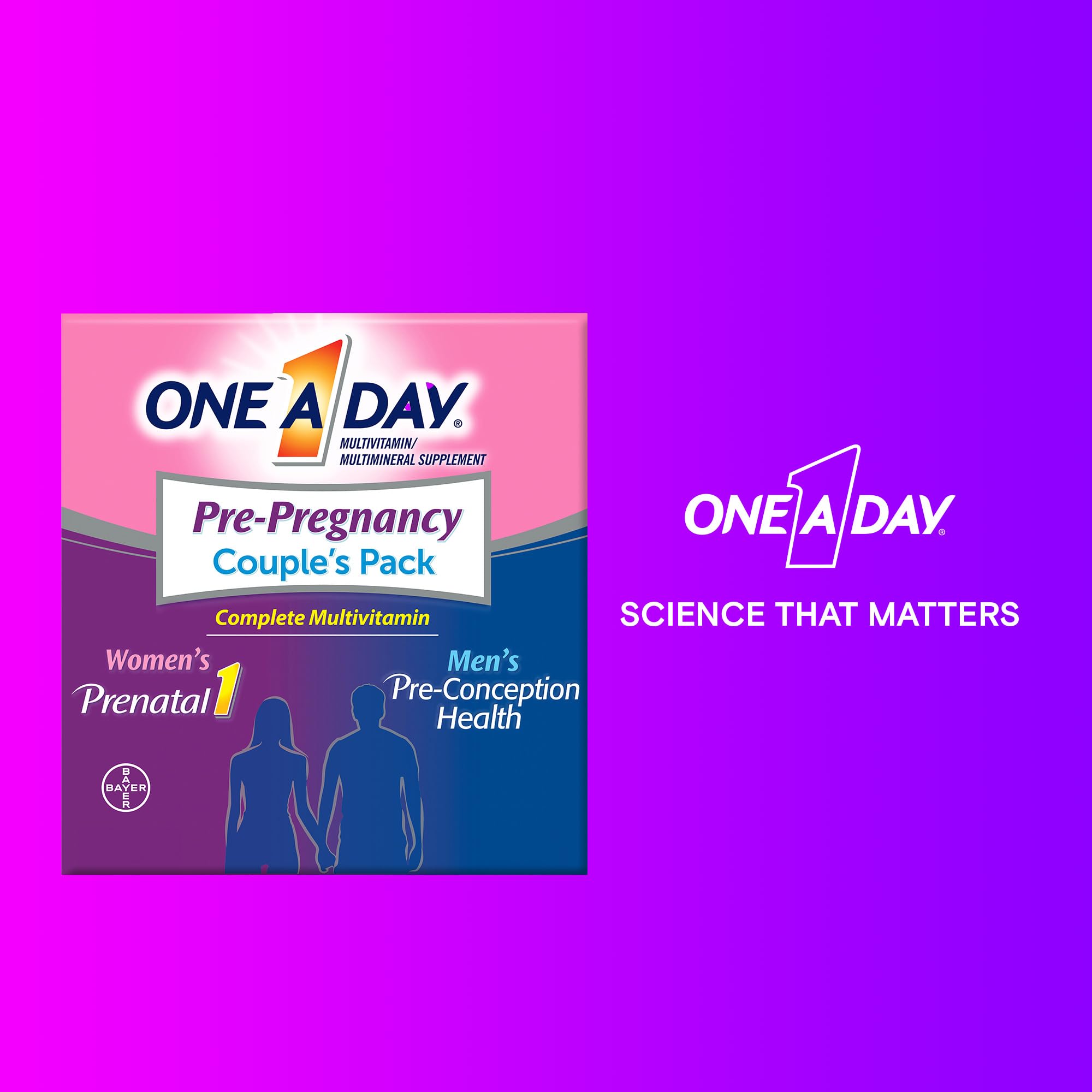 ONE A DAY prenatal folic acid label illustration emphasizes critical nutrient support.