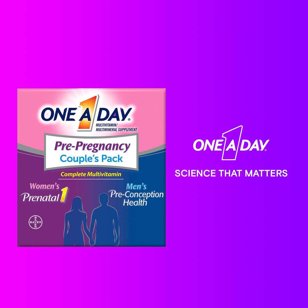 ONE A DAY prenatal folic acid label illustration emphasizes critical nutrient support.