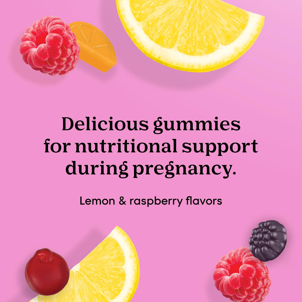 One A Day Prenatal Gummies nutrition label closeup featuring essential prenatal nutrients.
