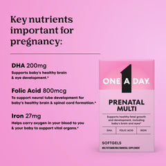 One A Day Prenatal nutrition label showing 100% DV iron and vitamin D