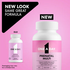 One A Day Prenatal softgel close-up highlighting iron and folic acid