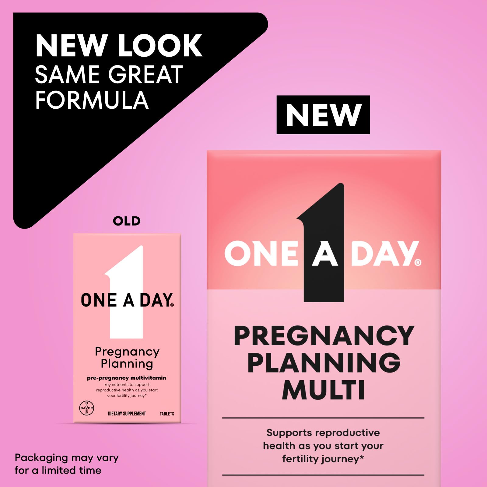 ONE A DAY prenatal tablets highlight folate and methylfolate for mom