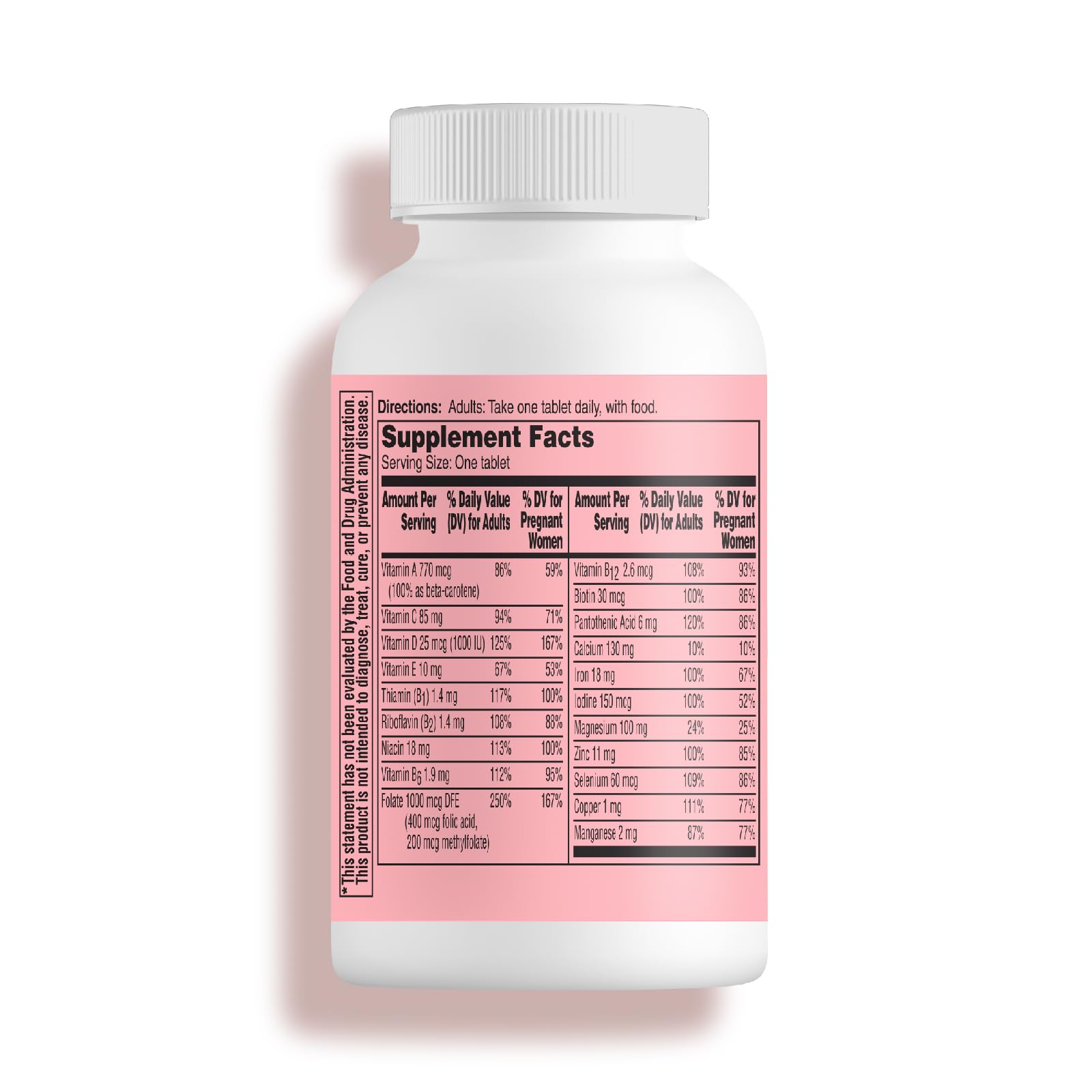 Tablets with smooth coating suggests easy-to-swallow prenatal supplementation