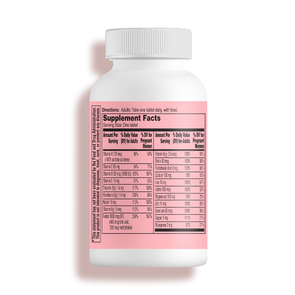 Tablets with smooth coating suggests easy-to-swallow prenatal supplementation