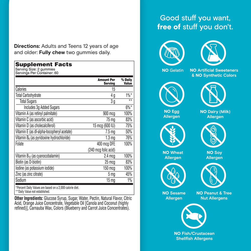 One A Day Teen Boy's Daily Essentials Gummies jar with seal reinforces safety and quality checks.