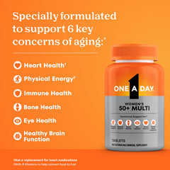 ONE A DAY Women 50+ bottle on a countertop suggesting a simple daily routine.