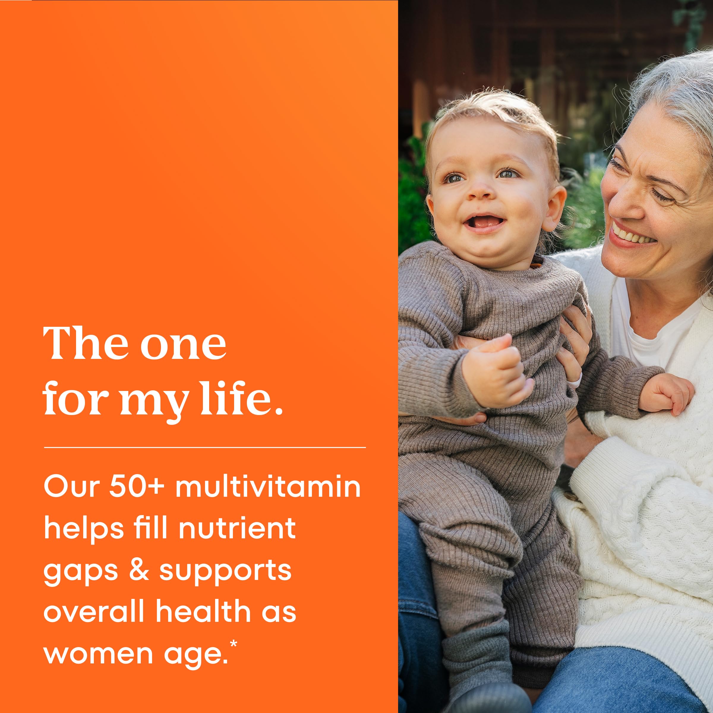 Calcium and vitamin D ingredients visible on ONE A DAY 50+ label.