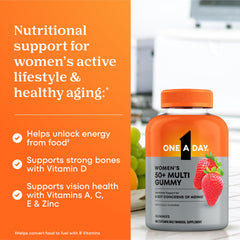 One A Day Women 50+ ingredients-label close-up underscores essential vitamins and minerals for aging needs