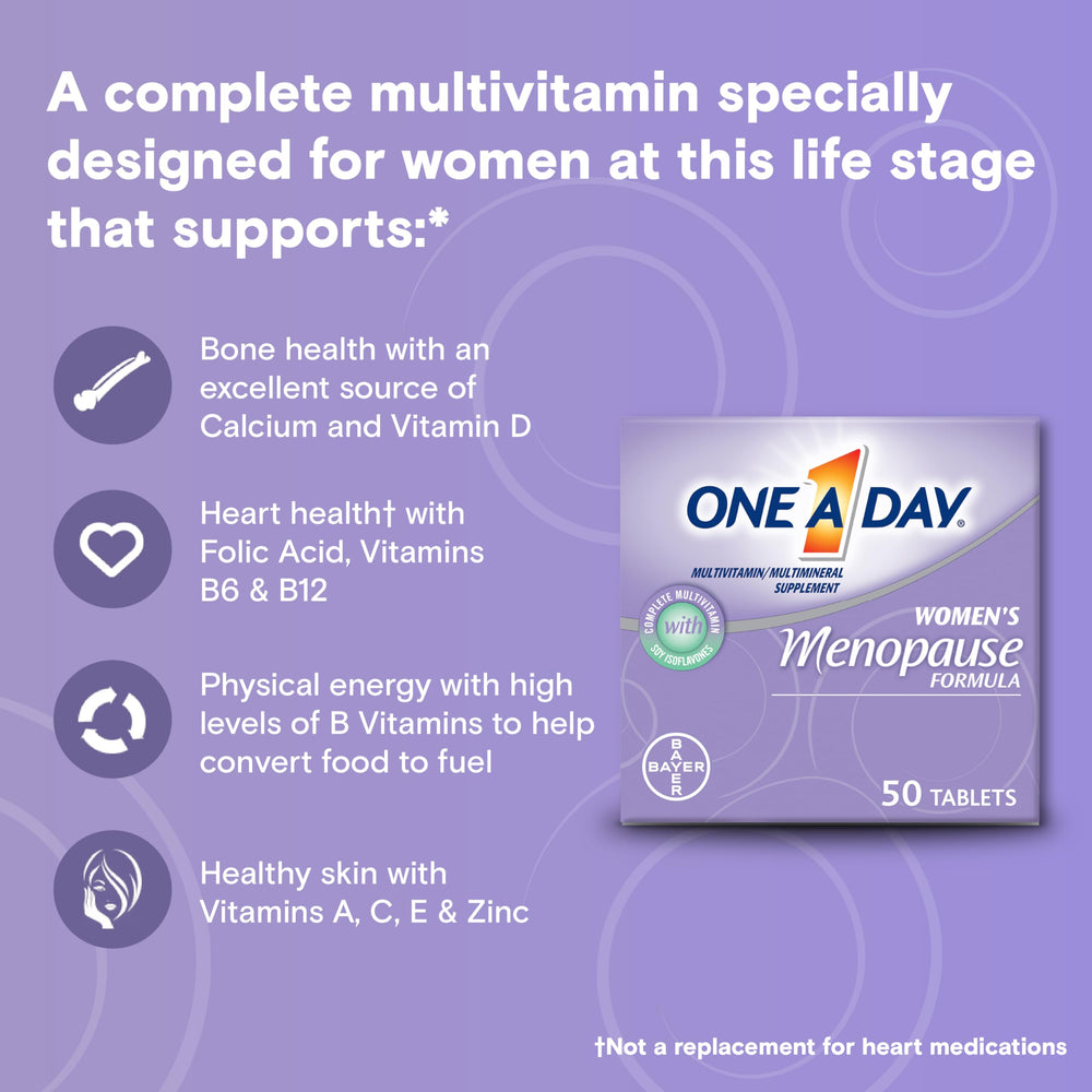 One A Day Women's Menopause Multivitamin bottle back label detailing soy isoflavones.