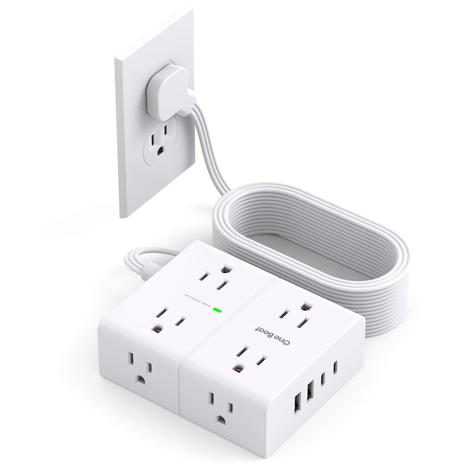 One Beat 10ft extension cord with flat plug for compact desk setup