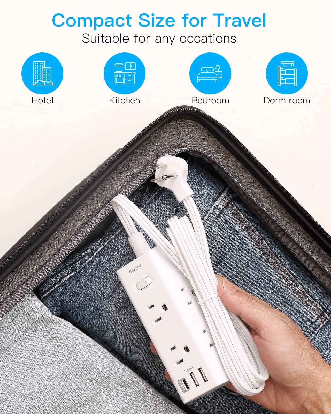 One Beat desk-friendly extension prevents adapter crowding on crowded outlets