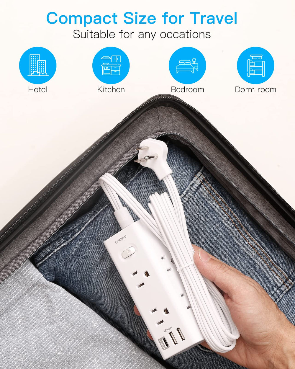 One Beat desk-friendly extension prevents adapter crowding on crowded outlets