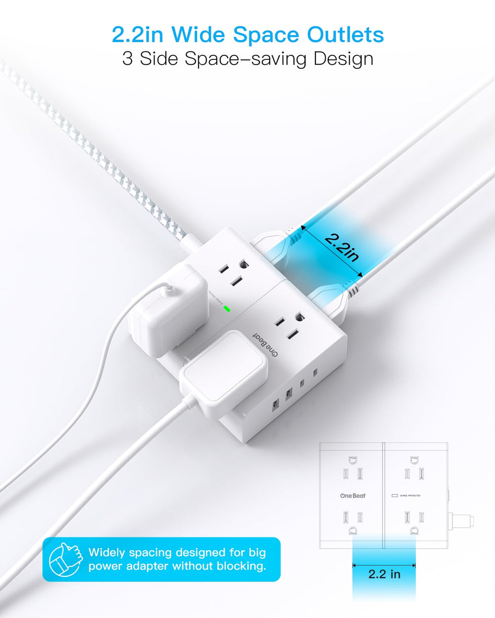 One Beat dorm-ready power strip saves space and powers devices