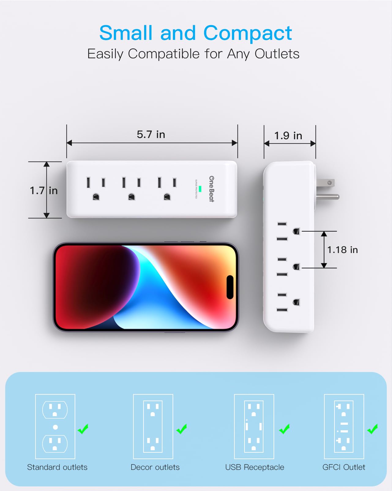 One Beat ETL-certified outlet splitter for trusted home office usage