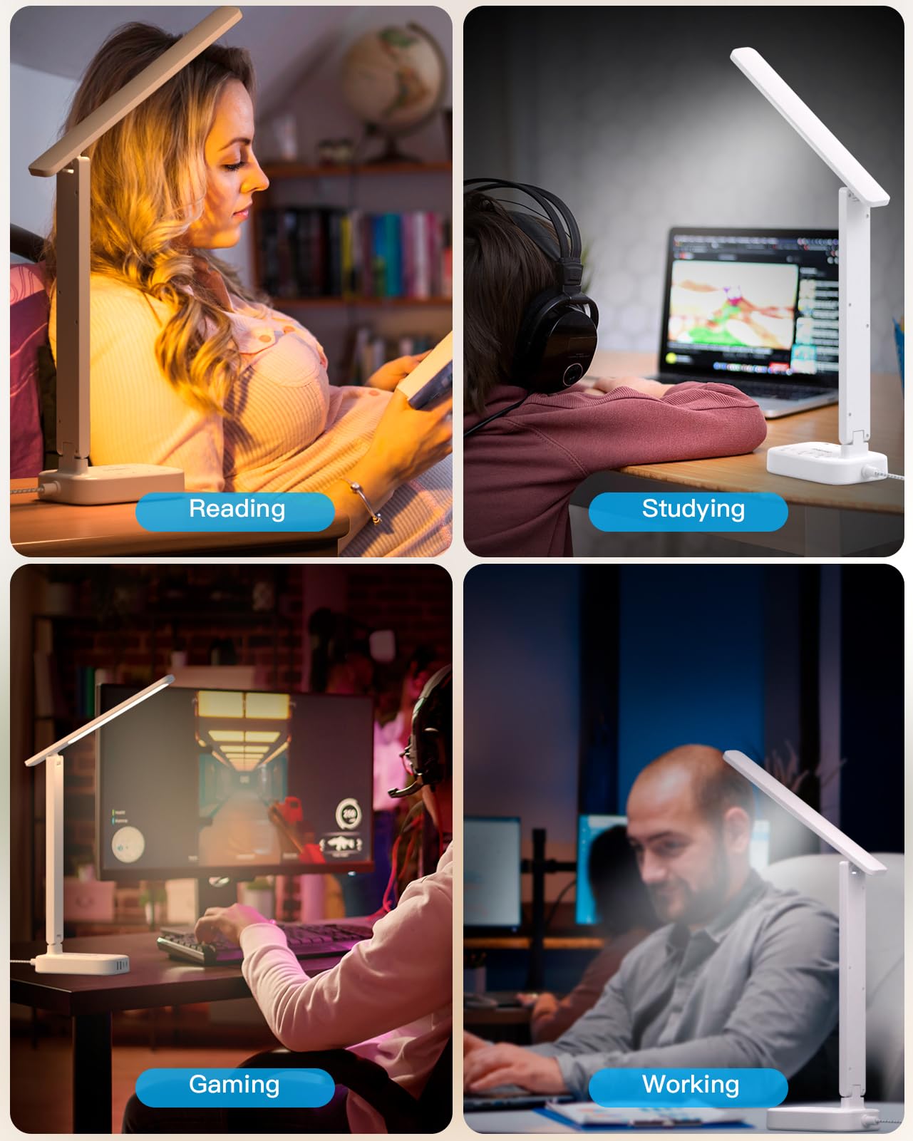 One Beat LED desk lamp 5-foot cord plug ready for versatile placement.