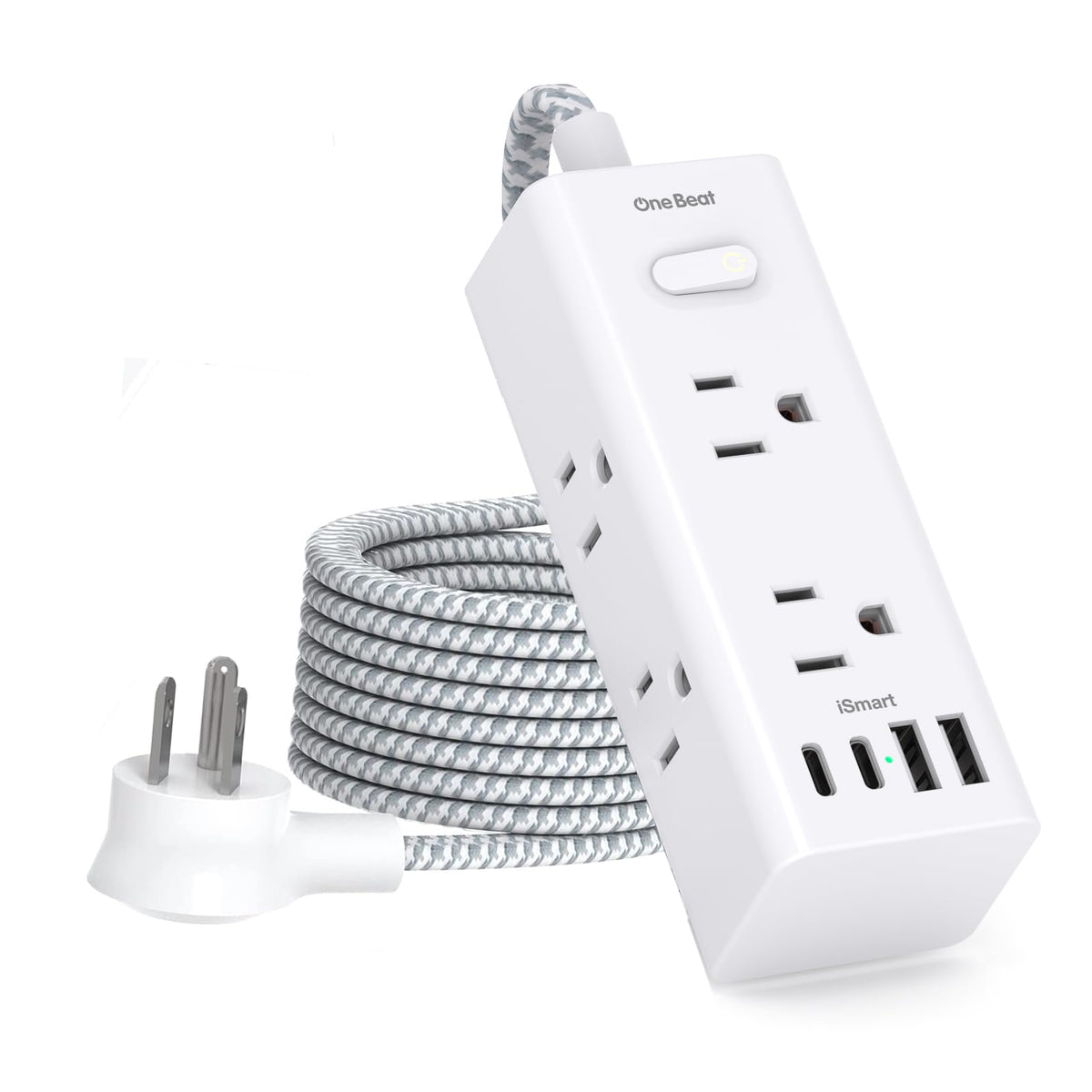 One Beat short extension cord 3ft front view—compact, travel-ready power access.