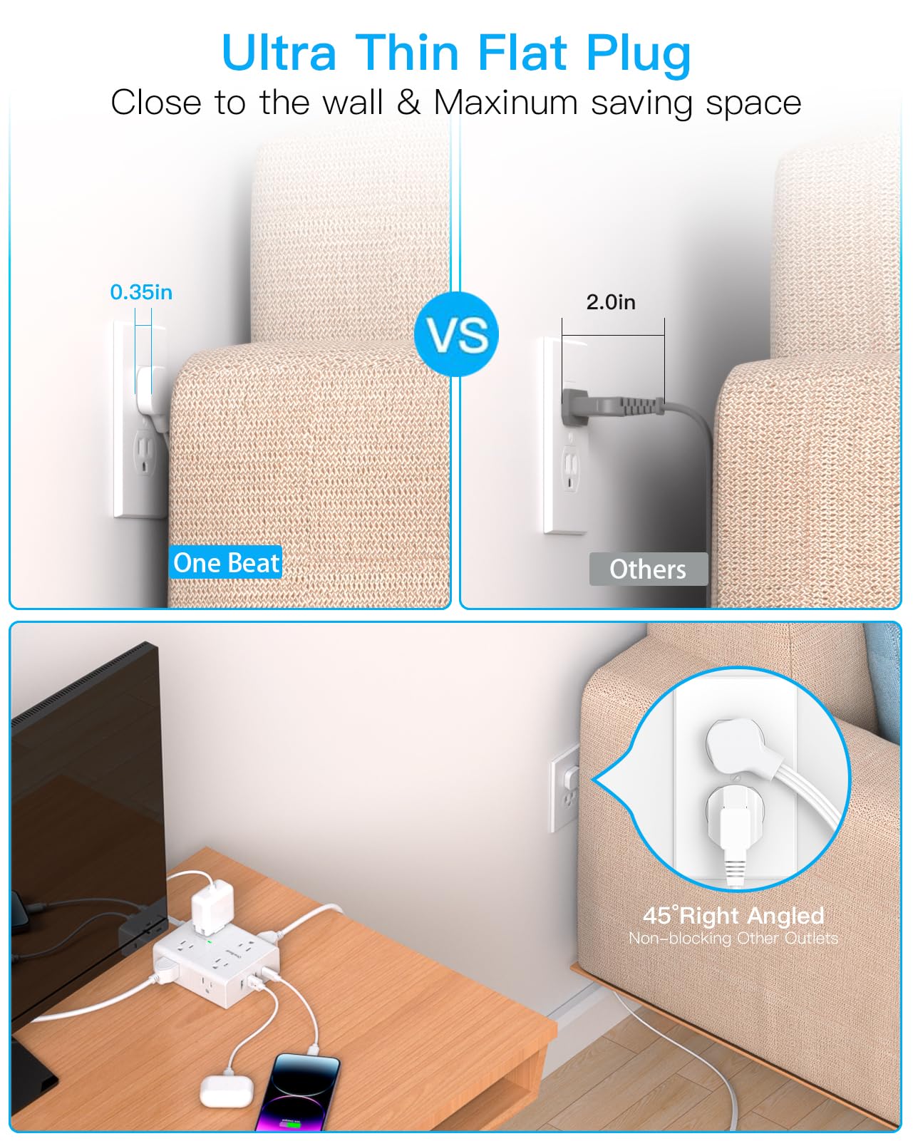 One Beat USB-C ports provide fast, adaptive charging for laptops and phones