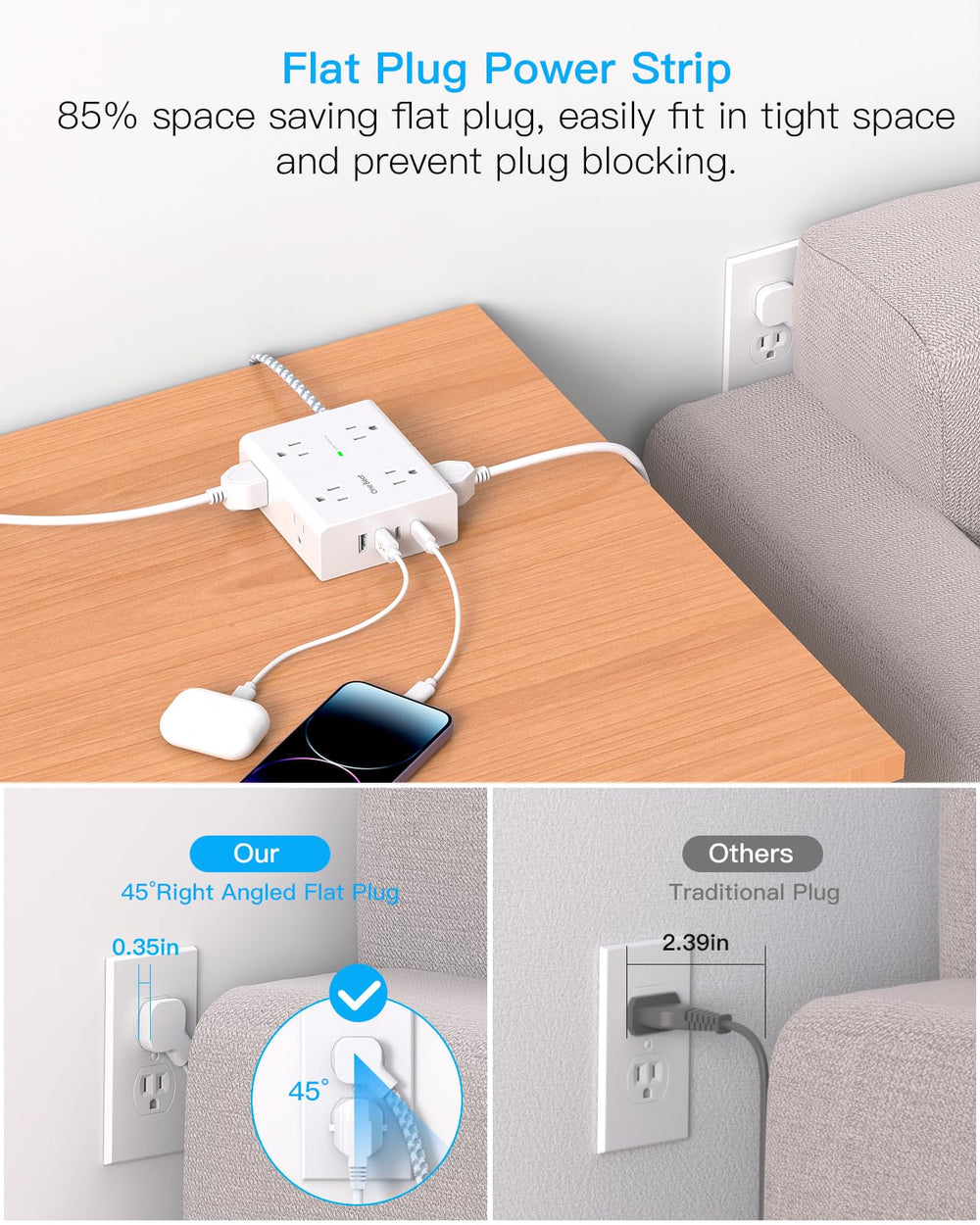 One Beat USB-C dual charging ports for fast device charging