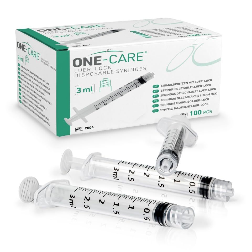 ONE-CARE 3ml Luer-Lock syringe with a clear barrel for accurate measurement.