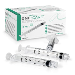 ONE-CARE 3ml Luer-Lock syringe with a clear barrel for accurate measurement.