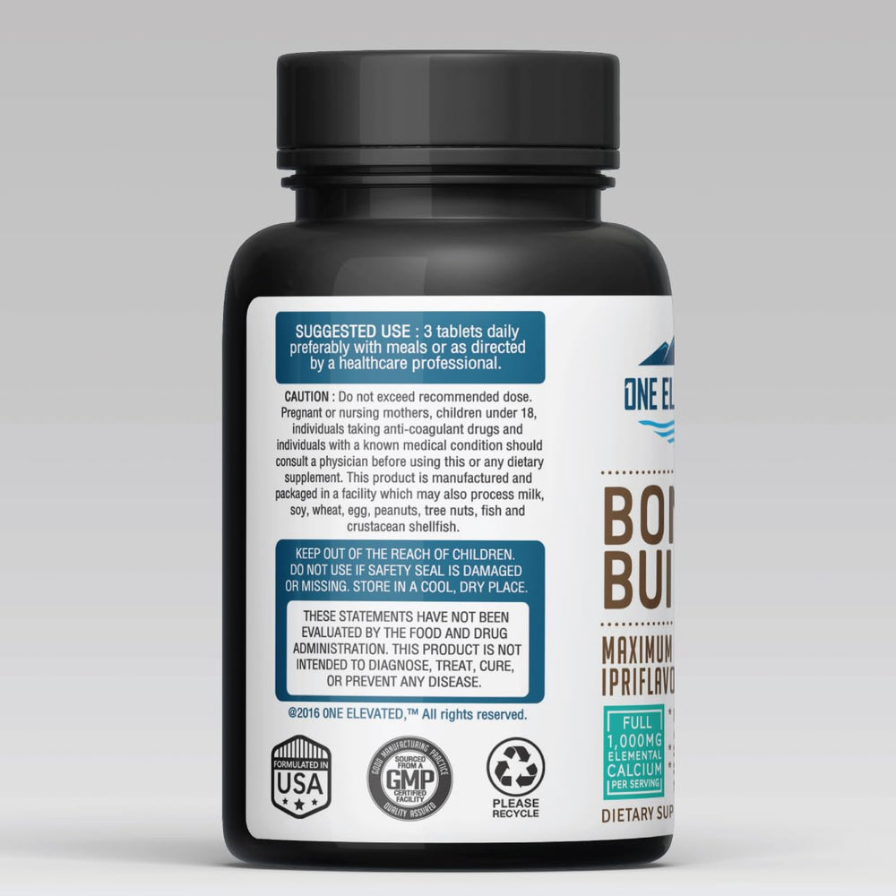 One Elevated Bone Builder supplement facts panel emphasizes minerals and cofactors for absorption.
