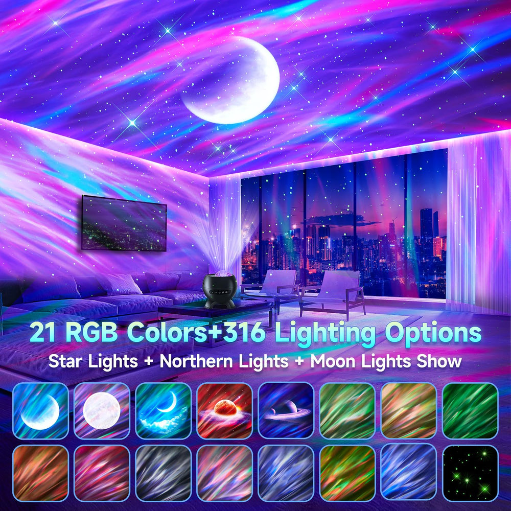 One Fire galaxy projection shows moon and stars for romantic date nights.