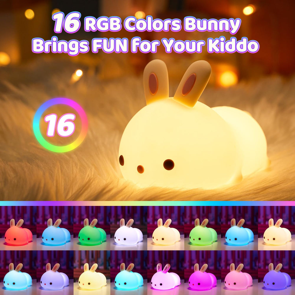 One Fire soft silicone bunny night light feels cozy and safe for little hands.